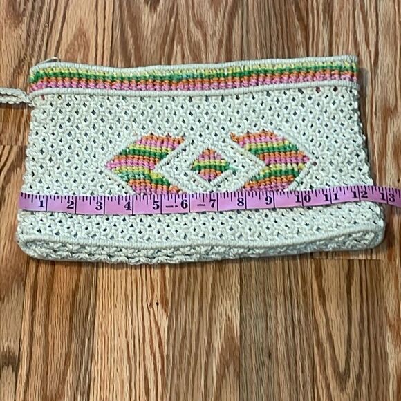 Vintage Crochet Cream Pastel Macrame Wristlet Clutch Bag, boho - Picture 3 of 6